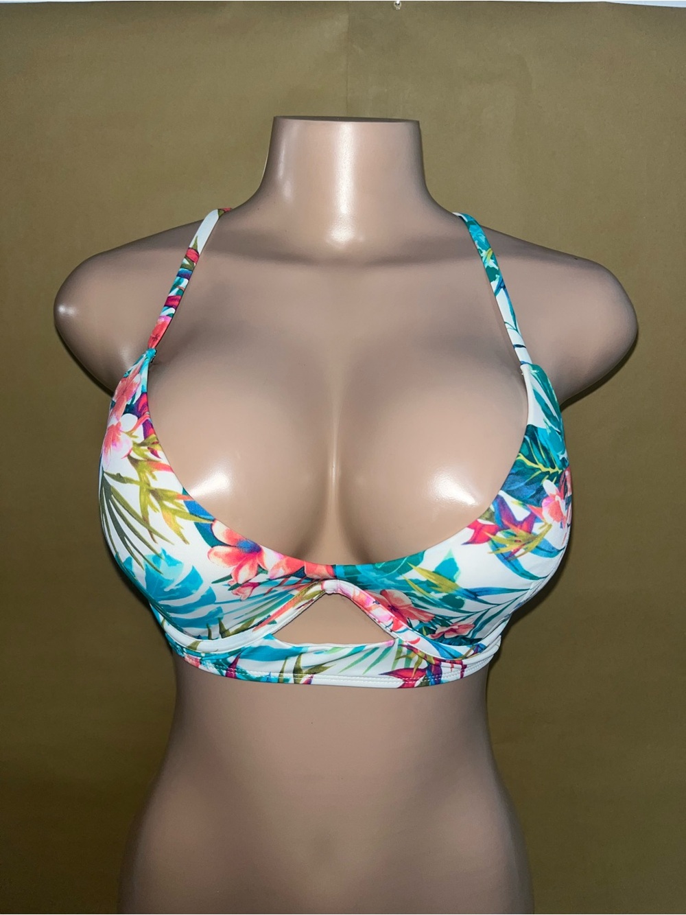 Sundazed Floral Cutout Bikini Top - White with Multicolor Tropical Print